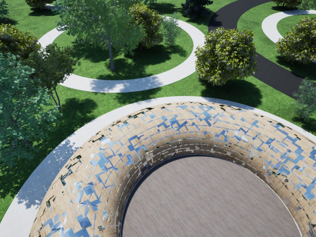 Donut Shell Pavilion │ 木とガラスで構成された、開かれた輪のかたち