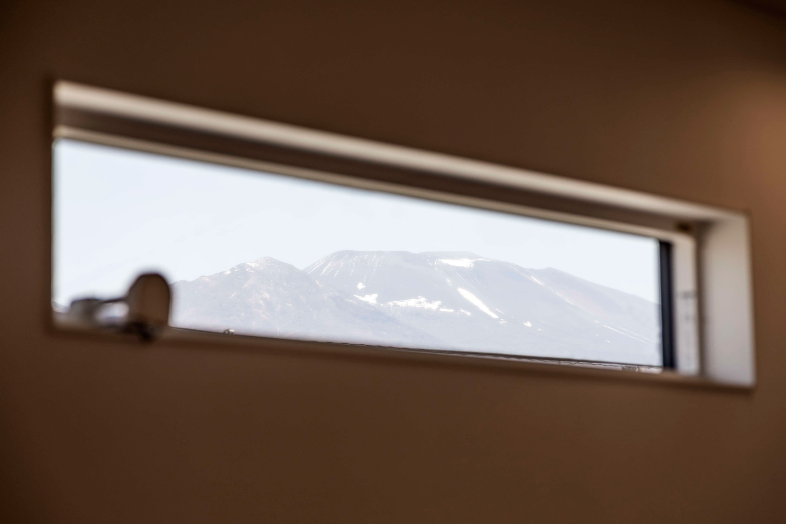 Long window with mountain view
