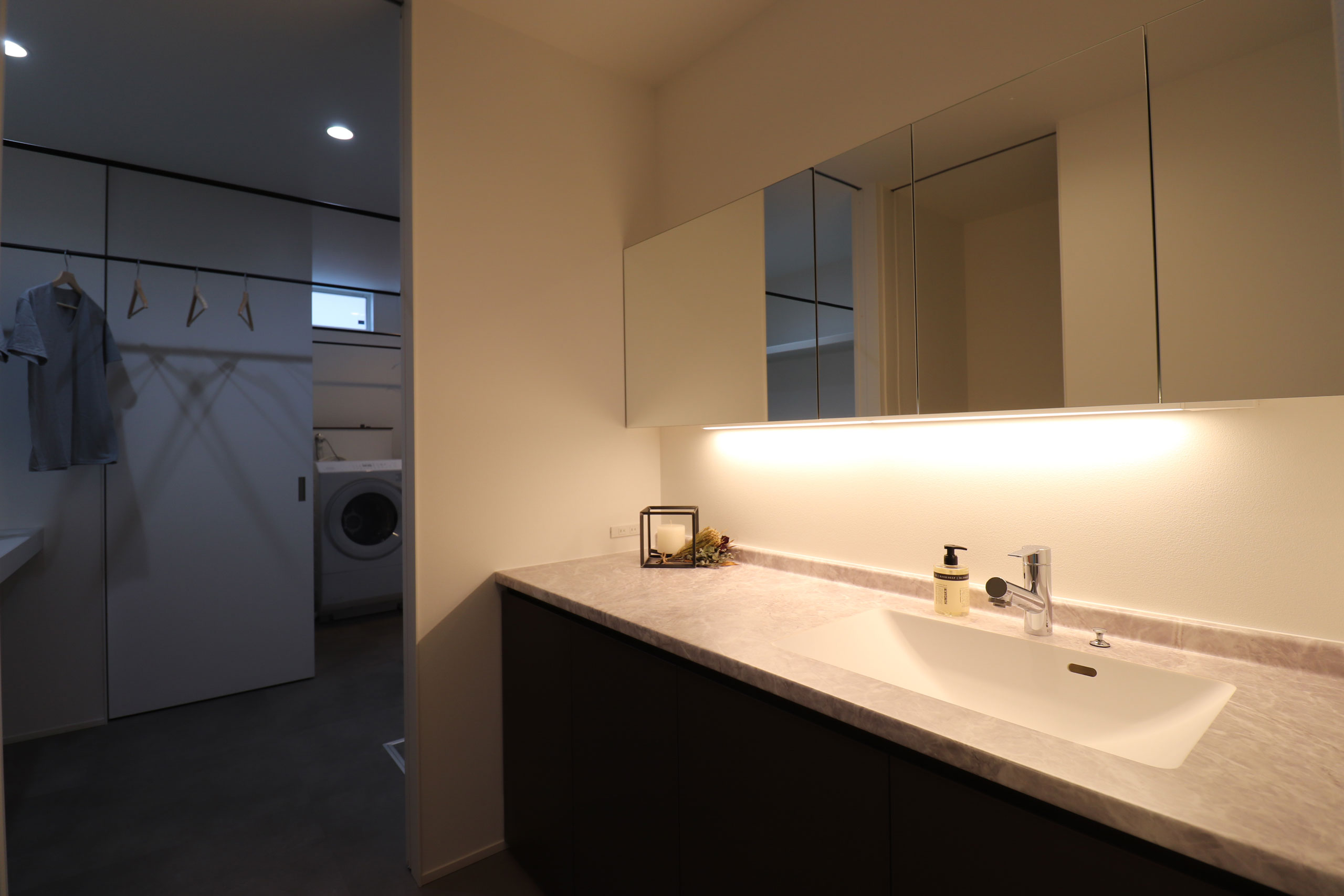 Wash basin and sanitary space