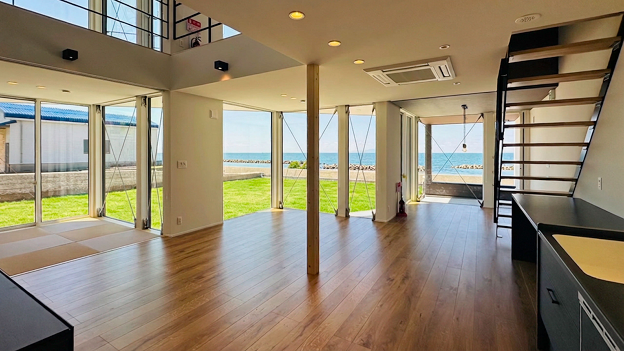 Kitchen with coastal view