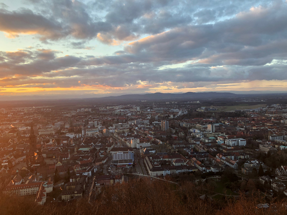 丘の頂上のタワーから見るフライブルクの街並み